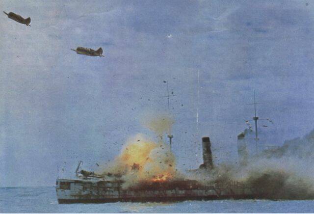  圖F為日艦 出雲號拍片中爆破場景.